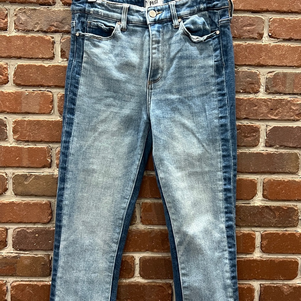 PAIGE Two-Tone Blue Straight Leg Jeans